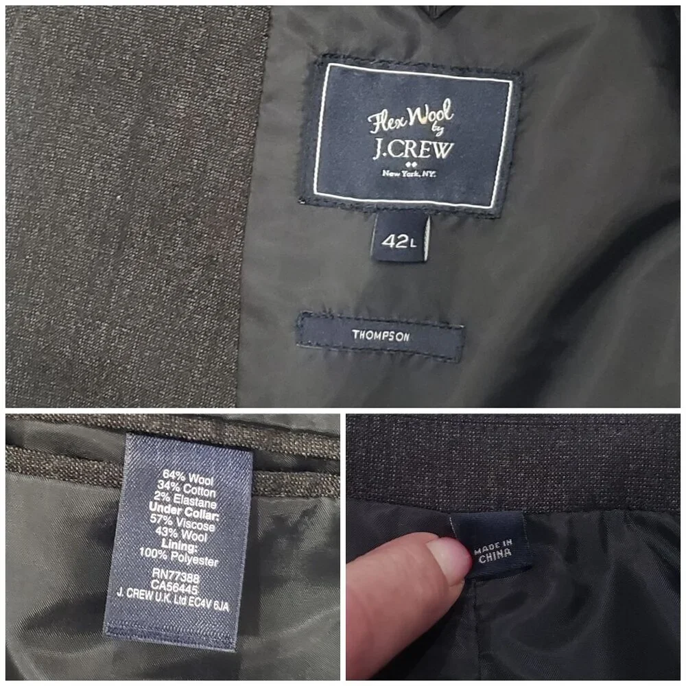 J.Crew‎ Thompson Blazer Suit Jacket Flex Worsted Wool Mens 42L Long Gray Preppy